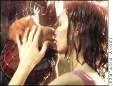 spider-man upside-down kiss kirsten dunst nipple